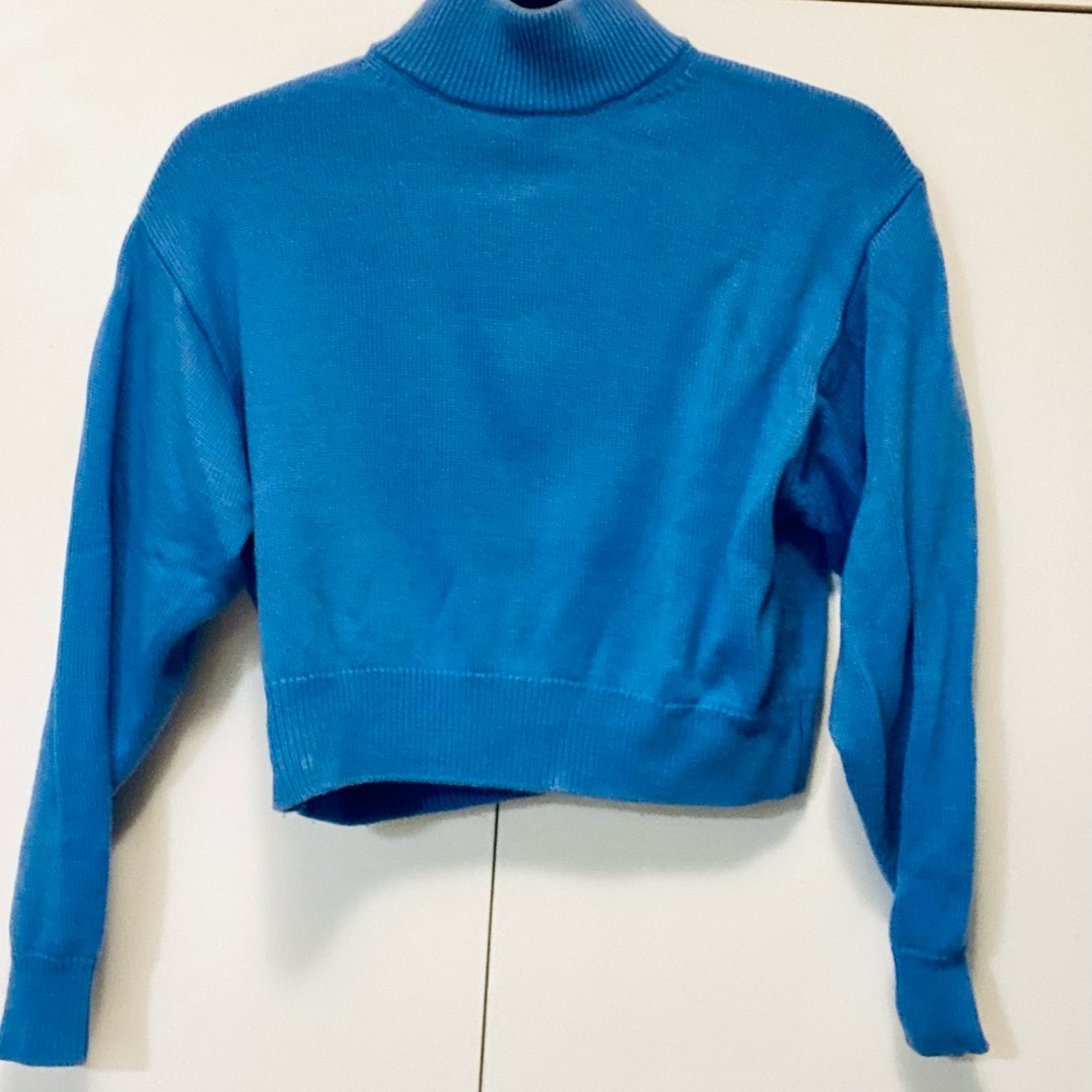 Wilfred Blue Turtleneck Sweater Cowl Neck